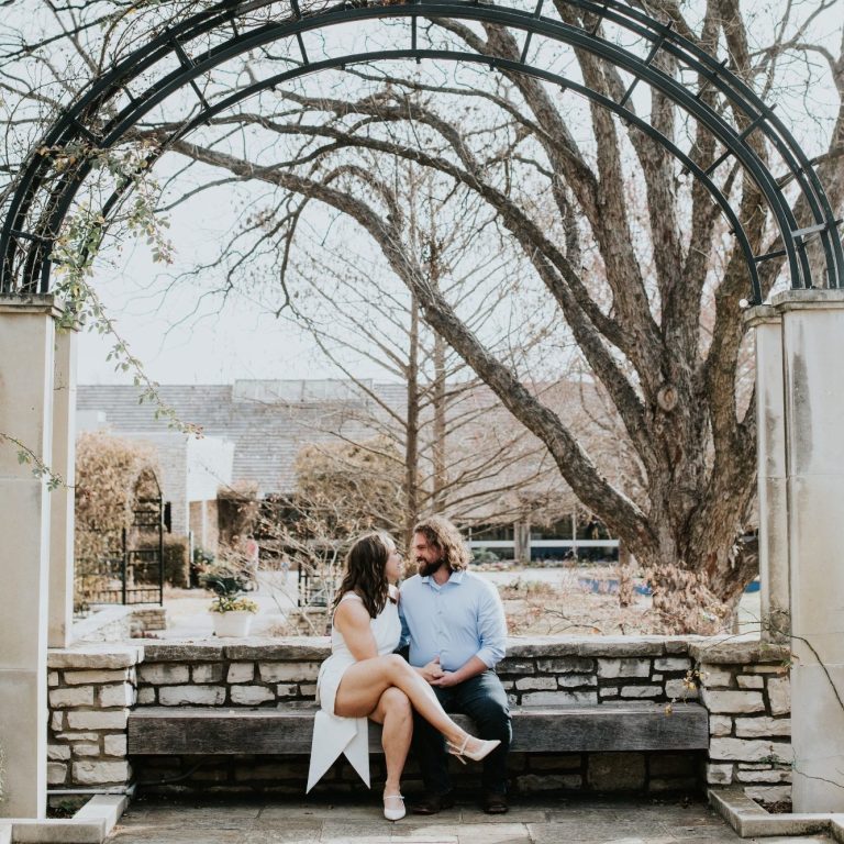 Romantic engagement photos of a couple in Fort Worth, Texas